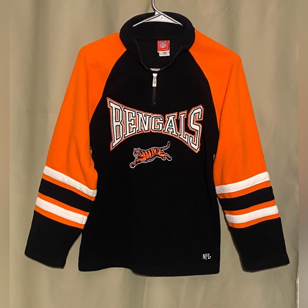 Cincinnati Bengals  Vintage NFL 1/4 Quarter-Zip Fleece Y2K Pullover Kids S 8-10